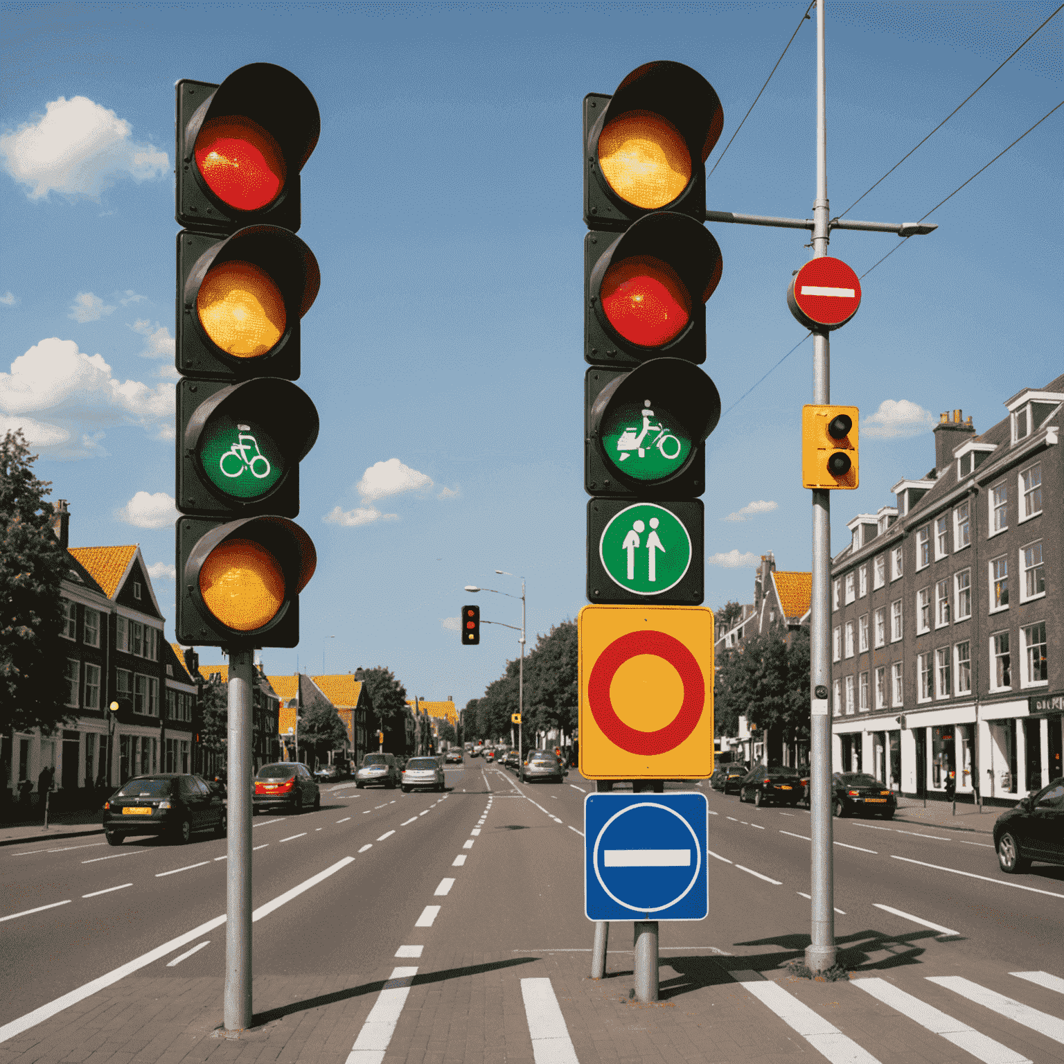 Een collage van Nederlandse verkeersborden en een stoplicht